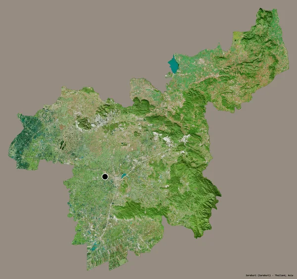 泰国萨拉布里省的形状 其首都以纯色背景隔离 卫星图像 3D渲染 — 图库照片