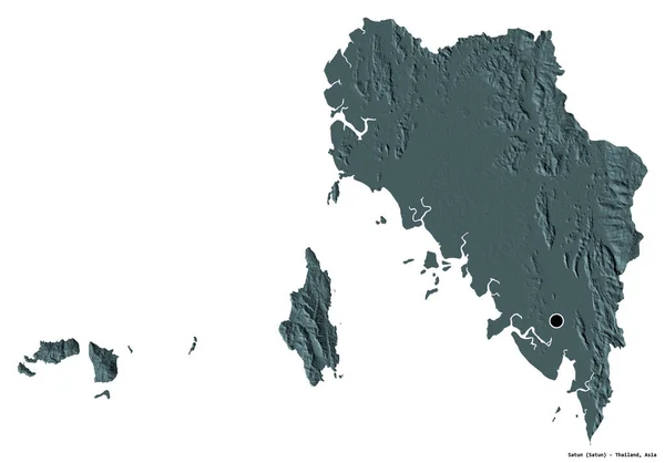 Форма Сатуна Провінції Таїланд Столицею Ізольованою Білому Тлі Кольорові Карти — стокове фото