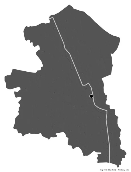 タイの州であるシンブリー県の形で 首都は白い背景に孤立しています 標高マップ 3Dレンダリング — ストック写真