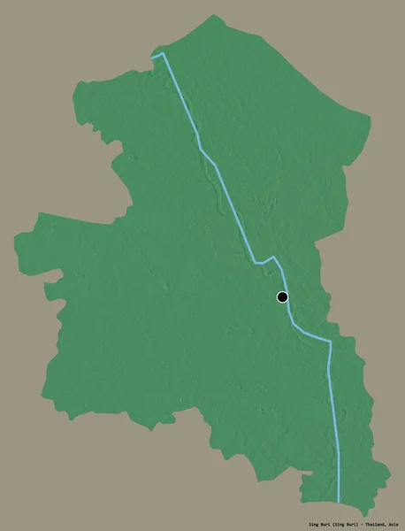 タイの省であるシン ブリの形で その首都はしっかりとした色の背景に隔離されています 地形図 3Dレンダリング — ストック写真