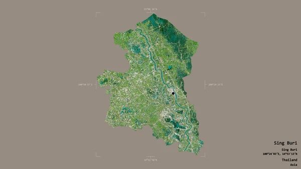タイの省 ブリのエリアは 洗練された境界ボックス内の強固な背景に隔離されています ラベル 衛星画像 3Dレンダリング — ストック写真