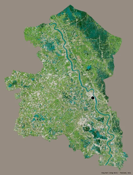 Tayland 'ın Sing Buri şehrinin başkenti, koyu renk arka planda izole edilmiştir. Uydu görüntüleri. 3B görüntüleme