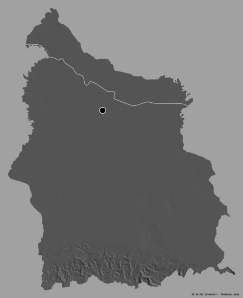 タイの省 Siサケットの形状は その首都は 固体色の背景に隔離されています 標高マップ 3Dレンダリング — ストック写真