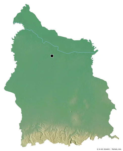 タイの省 Siサケットの形状は その首都は白い背景に隔離されています 地形図 3Dレンダリング — ストック写真