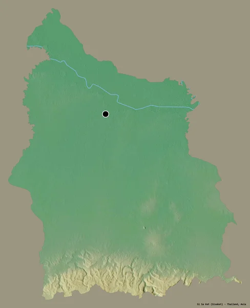 泰国锡萨凯的形状 其首都以纯色背景隔离 地形浮雕图 3D渲染 — 图库照片