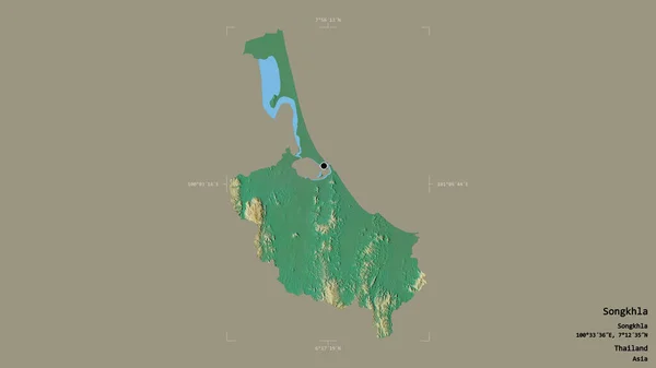 タイの省 ソンクラのエリアは 洗練された境界ボックス内の強固な背景に隔離されています ラベル 地形図 3Dレンダリング — ストック写真