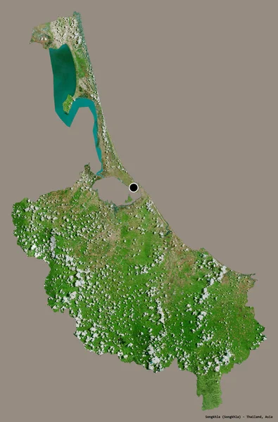 泰国Songkhla的形状 其首都以纯色背景隔离 卫星图像 3D渲染 — 图库照片
