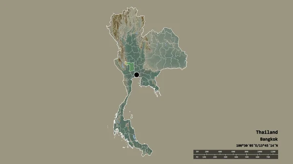 主要な地域部門と分離スファンブリー地域とタイの荒廃した形 ラベル 地形図 3Dレンダリング — ストック写真