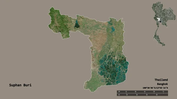 Forma Suphan Buri Provincia Tailandia Con Capital Aislada Sobre Fondo —  Fotos de Stock