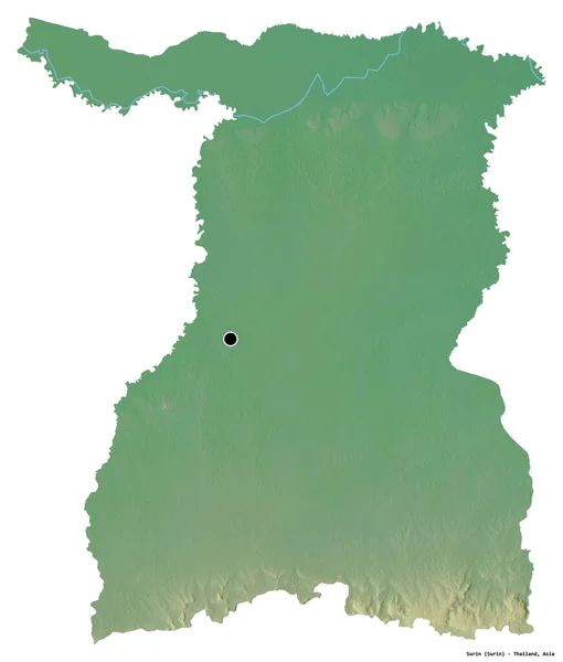 タイの州であるスリンの形で その首都は白い背景に隔離されています 地形図 3Dレンダリング — ストック写真