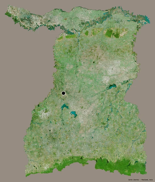 タイの省であるスリンの形で その首都はしっかりとした色の背景に隔離されています 衛星画像 3Dレンダリング — ストック写真