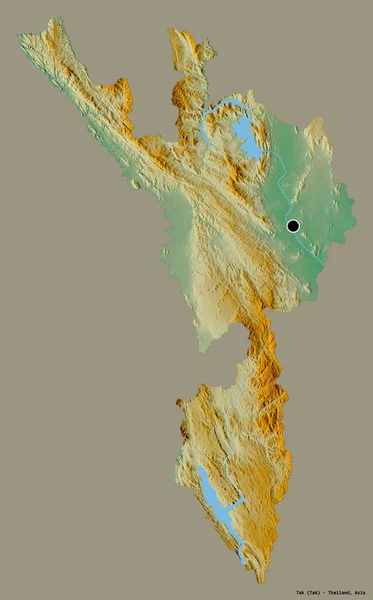 泰省德克的形状 其首都隔离在一个坚实的色彩背景 地形浮雕图 3D渲染 — 图库照片