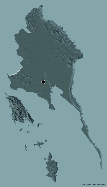 タイの省であるTratの形は その首都をしっかりとした色の背景に隔離しています 色の標高マップ 3Dレンダリング — ストック写真