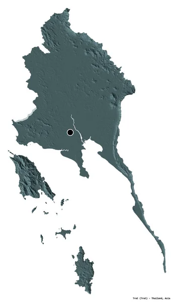 泰国特拉特省的形状 其首都被白色背景隔离 彩色高程图 3D渲染 — 图库照片