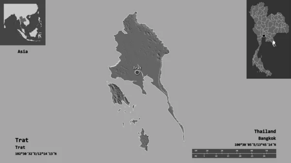 Shape Trat Provinz Thailand Und Seine Hauptstadt Entfernungsskala Vorschau Und — Stockfoto