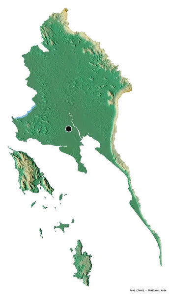 タイの州であるトラットの形で 首都は白い背景に隔離されています 地形図 3Dレンダリング — ストック写真