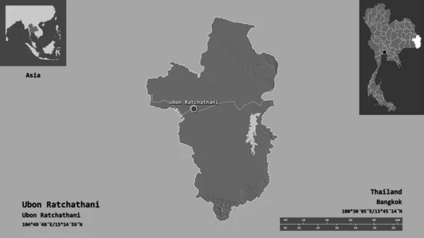 Form Ubon Ratchathani Provinsen Thailand Och Dess Huvudstad Avståndsskala Förhandsvisningar — Stockfoto