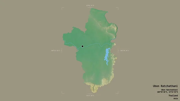 タイの州 ウボン ラチャタニーの地域は 洗練された境界ボックスにしっかりとした背景に隔離されています ラベル 地形図 3Dレンダリング — ストック写真