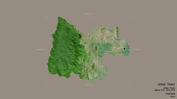 タイの省 ウタイ タニーのエリアは 洗練された境界の箱の中にしっかりとした背景に隔離されています ラベル 衛星画像 3Dレンダリング — ストック写真