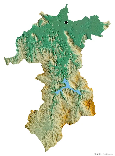 タイの県ヤラの形で 首都は白い背景に隔離されています 地形図 3Dレンダリング — ストック写真