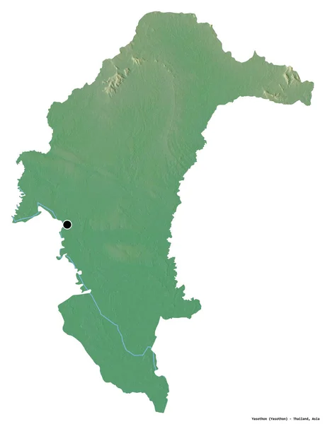 タイの州ヤソンの形で その首都は白い背景に隔離されています 地形図 3Dレンダリング — ストック写真