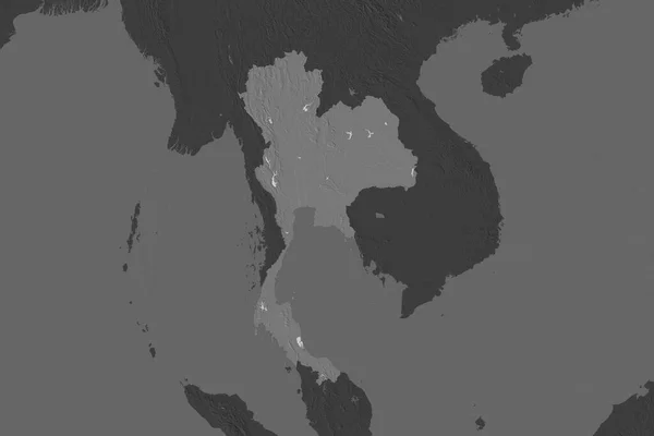 Kształt Tajlandii Oddzielony Desaturacją Sąsiednich Obszarów Dwupoziomowa Mapa Wysokości Renderowanie — Zdjęcie stockowe