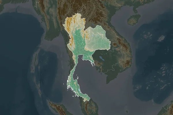 Forma Della Thailandia Separata Dalla Desaturazione Delle Aree Limitrofe Frontiere — Foto Stock