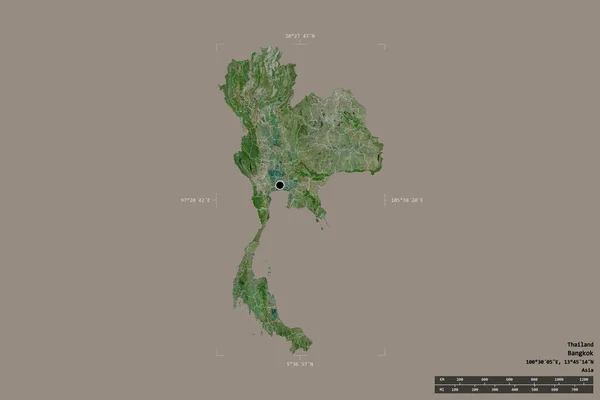Obszar Tajlandii Odizolowany Solidnym Tle Georeferencyjnym Polu Ograniczającym Główny Oddział — Zdjęcie stockowe