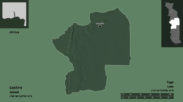 Forma Del Centro Regione Del Togo Sua Capitale Scala Distanza — Foto Stock