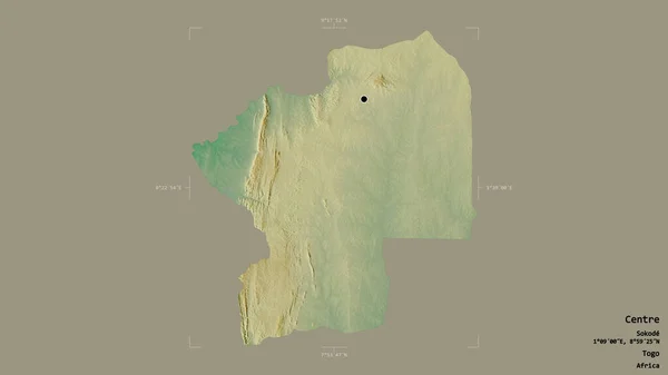 中心区域 多哥区域 在一个地理参照框的坚实背景上孤立 地形浮雕图 3D渲染 — 图库照片