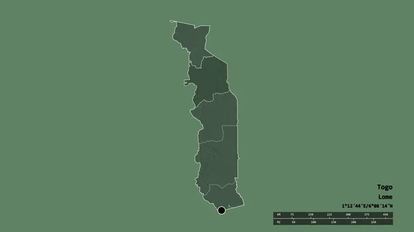 Desaturated Shape Togo Its Capital Main Regional Division Separated Kara — Stock Photo, Image