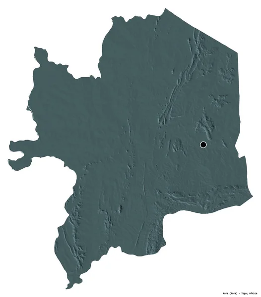 多哥地区卡拉的形状 首都被白色背景隔离 彩色高程图 3D渲染 — 图库照片