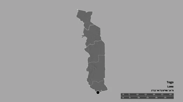 Die Ungesättigte Form Togos Mit Seiner Hauptstadt Der Wichtigsten Regionalen — Stockfoto