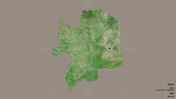 トーゴの地域であるカラの地域は 洗練された境界ボックス内の強固な背景に隔離されています ラベル 衛星画像 3Dレンダリング — ストック写真