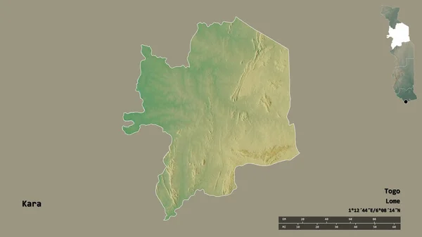 Form Kara Regionen Togo Med Dess Huvudstad Isolerad Solid Bakgrund — Stockfoto