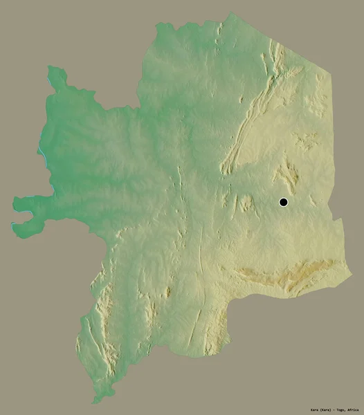 多哥地区卡拉的形状 其首都孤立在一个坚实的色彩背景上 地形浮雕图 3D渲染 — 图库照片
