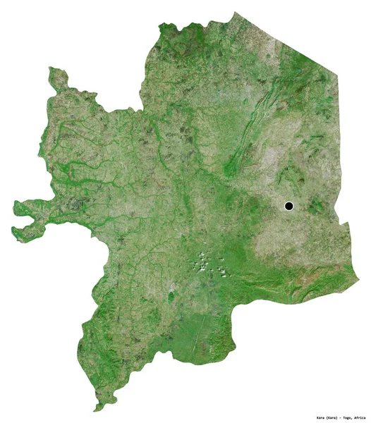 多哥地区卡拉的形状 首都被白色背景隔离 卫星图像 3D渲染 — 图库照片