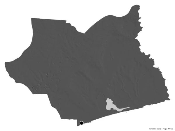 Tvar Námořní Region Togo Hlavním Městem Izolovaným Bílém Pozadí Mapa — Stock fotografie