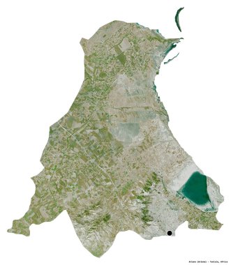 Ariana 'nın şekli, Tunus valisi, başkenti beyaz arka planda izole edilmiş. Uydu görüntüleri. 3B görüntüleme