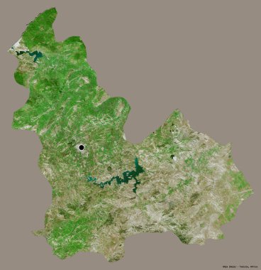 Tunus valisi Beja 'nın şekli, başkenti katı bir renk arka planına izole edilmiş. Uydu görüntüleri. 3B görüntüleme