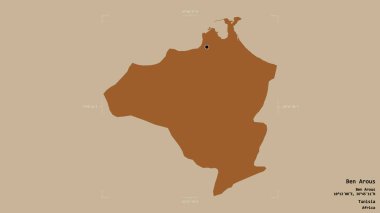 Tunus valisi Ben Arous 'un bölgesi, sağlam bir arka planda izole edilmiş bir sınır kutusunda. Etiketler. Desenli dokuların bileşimi. 3B görüntüleme