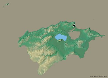 Bizerte 'nin şekli, Tunus valisi, başkenti katı renk arkaplanı ile izole edilmiş. Topografik yardım haritası. 3B görüntüleme