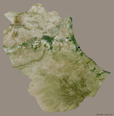 Tunus valisi Gabes 'in şekli, başkenti katı renk arka planında izole edilmiş. Uydu görüntüleri. 3B görüntüleme