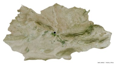 Tunus valisi Gafsa 'nın şekli, başkenti beyaz arka planda izole edilmiş. Uydu görüntüleri. 3B görüntüleme