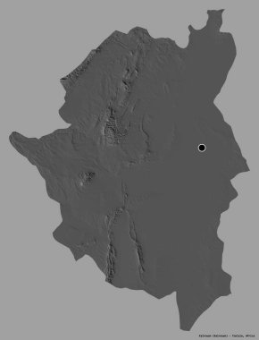 Tunus valisi Kairouan 'ın şekli, başkenti katı bir renk arkaplanı ile izole edilmiştir. Çift seviyeli yükseklik haritası. 3B görüntüleme