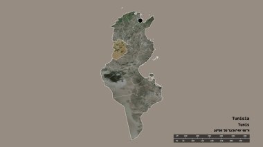 Başkenti, ana bölgesel bölümü ve ayrılmış Kasserine bölgesi ile Tunus 'un dejenere edilmiş şekli. Etiketler. Uydu görüntüleri. 3B görüntüleme