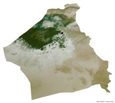 Tunus valisi Kebili 'nin beyaz arka planda bulunan başkenti. Uydu görüntüleri. 3B görüntüleme