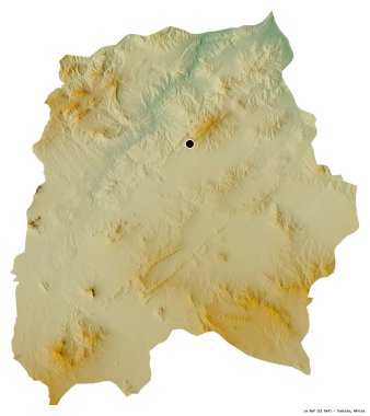 Le Kef, Tunus valisi, başkenti beyaz arka planda izole edilmiş. Topografik yardım haritası. 3B görüntüleme