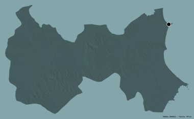 Tunus valisi Mahdia 'nın şekli, başkenti koyu renk arka planda izole edilmiş. Renkli yükseklik haritası. 3B görüntüleme