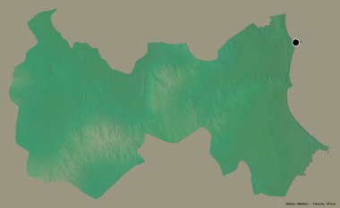 Tunus valisi Mahdia 'nın şekli, başkenti koyu renk arka planda izole edilmiş. Topografik yardım haritası. 3B görüntüleme